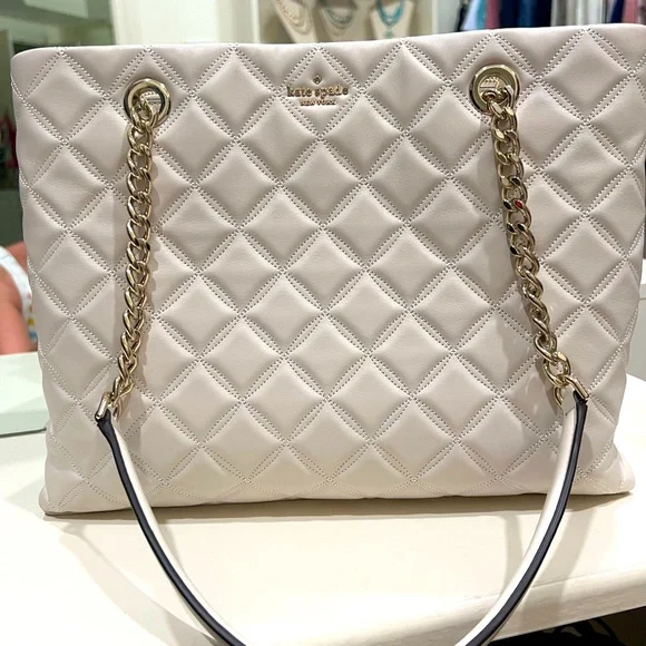 Authentic Kate Spade Natalia Smooth Quilted tote in Parchment color - Picture 1 of 11